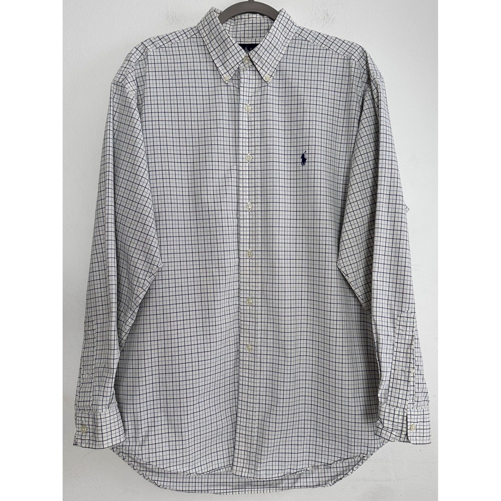 Ralph Lauren Blake Mens XL Button Down Blue White Check 100% Cotton Pony 90s Y2K